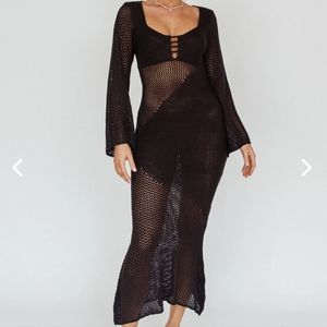 ZIZI LONG SLEEVE CROCHET MAXI DRESS BLACK size M/L brand new with tags